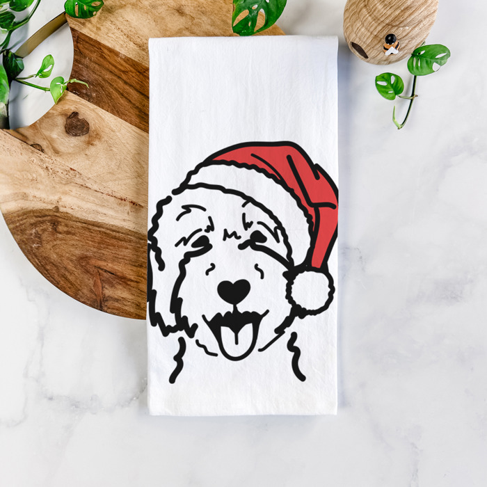 Doodled Santa Hat Dog  Breed Tea Towel - 50+ Breeds