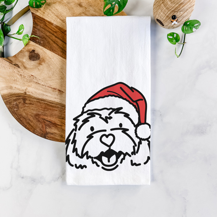 Doodled Santa Hat Dog  Breed Tea Towel - 50+ Breeds