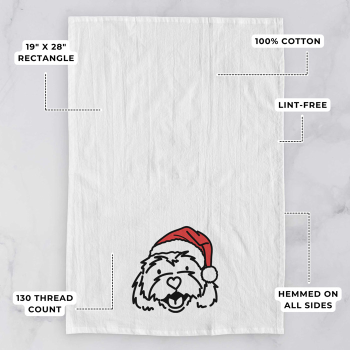 Doodled Santa Hat Dog  Breed Tea Towel - 50+ Breeds