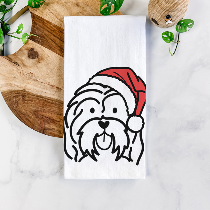 Doodled Santa Hat Dog  Breed Tea Towel - 50+ Breeds