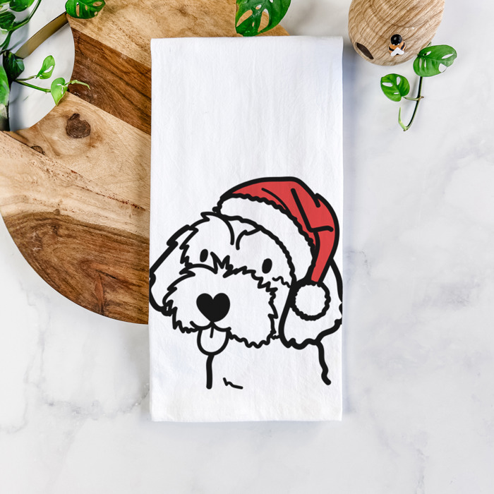 Doodled Santa Hat Dog  Breed Tea Towel - 50+ Breeds