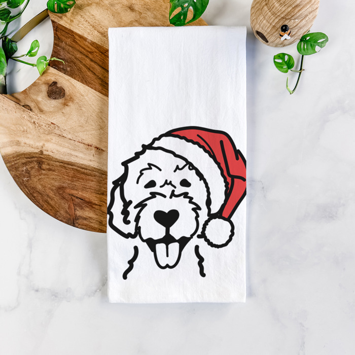 Doodled Santa Hat Dog  Breed Tea Towel - 50+ Breeds