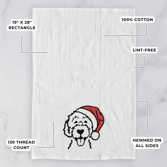 Doodled Santa Hat Dog  Breed Tea Towel - 50+ Breeds