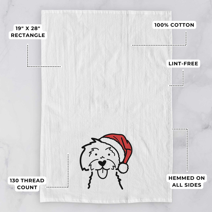 Doodled Santa Hat Dog  Breed Tea Towel - 50+ Breeds