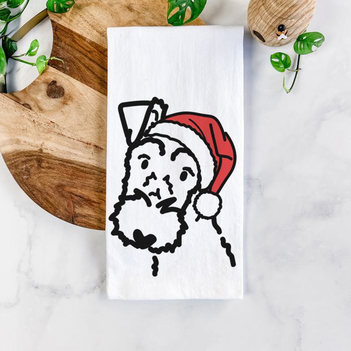 Doodled Santa Hat Dog  Breed Tea Towel - 50+ Breeds