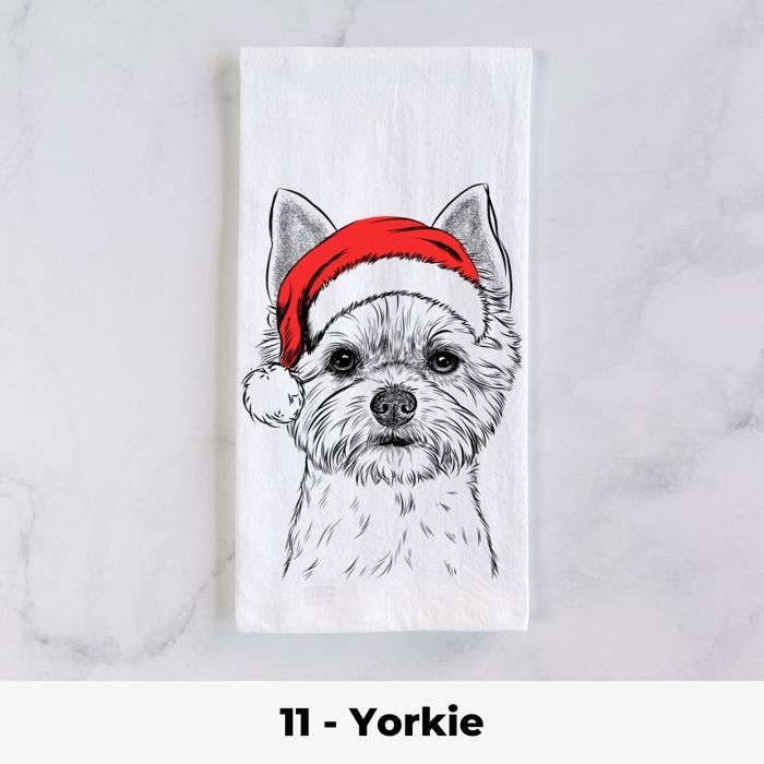 Santa Hat Christmas Dog Tea Towel - 25+ Breeds