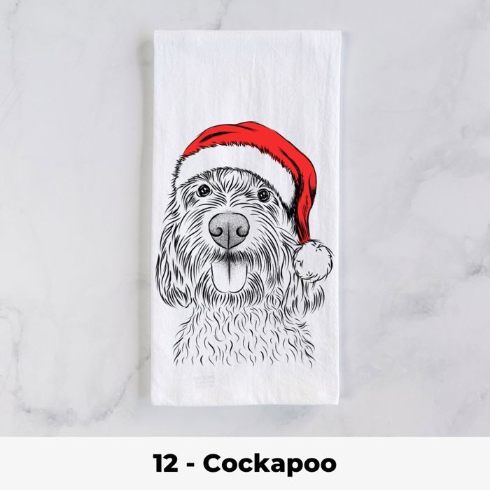 Santa Hat Christmas Dog Tea Towel - 25+ Breeds