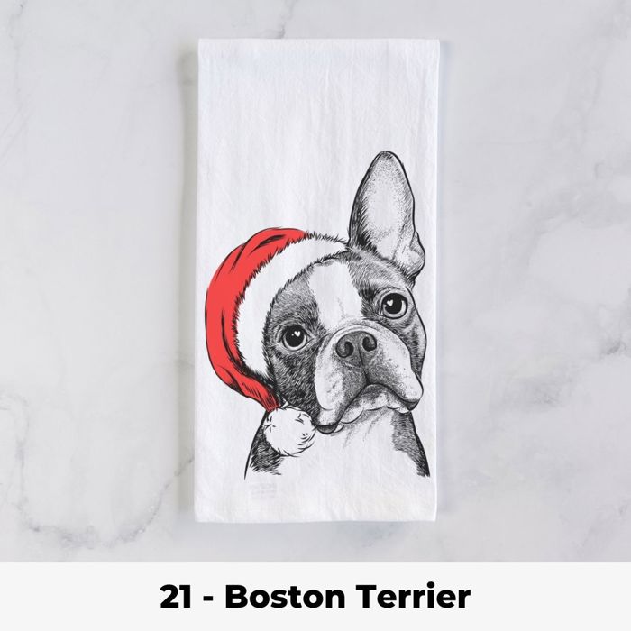 Santa Hat Christmas Dog Tea Towel - 25+ Breeds