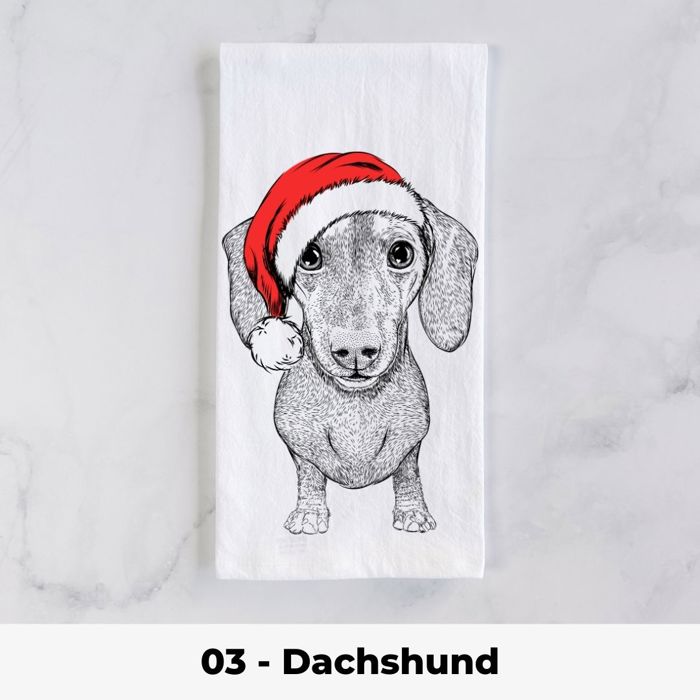 Santa Hat Christmas Dog Tea Towel - 25+ Breeds