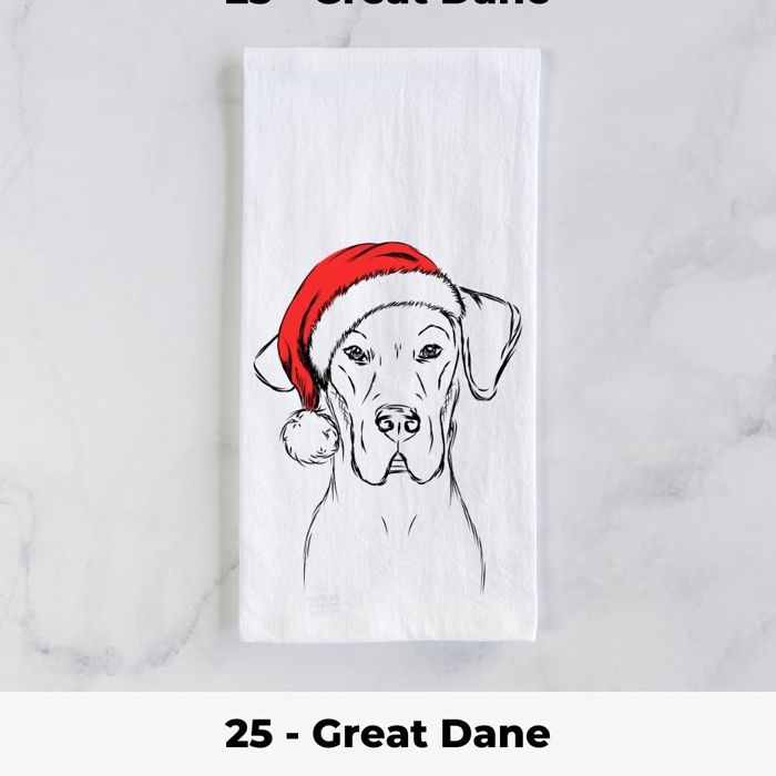 Santa Hat Christmas Dog Tea Towel - 25+ Breeds