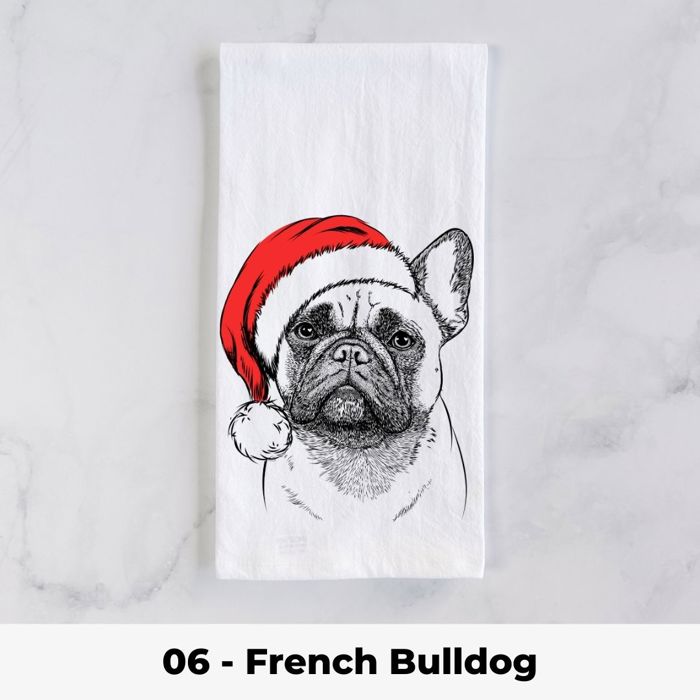 Santa Hat Christmas Dog Tea Towel - 25+ Breeds