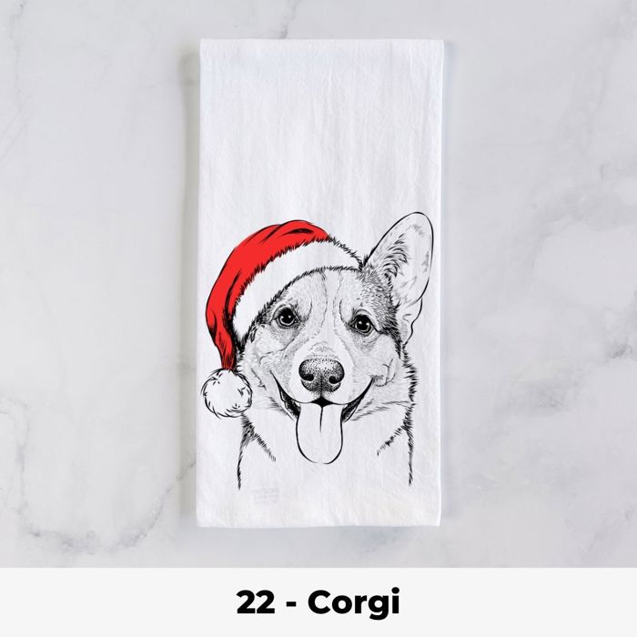 Santa Hat Christmas Dog Tea Towel - 25+ Breeds