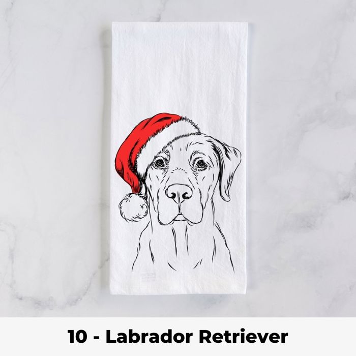 Santa Hat Christmas Dog Tea Towel - 25+ Breeds
