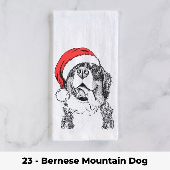 Santa Hat Christmas Dog Tea Towel - 25+ Breeds