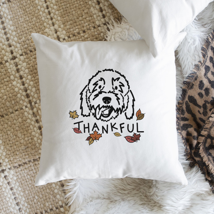 Doodled Thankful  Autumn Dog Breed Throw Pillow Cover -50+ Breeds