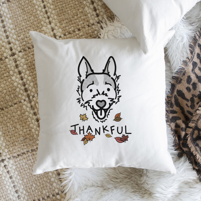 Doodled Thankful  Autumn Dog Breed Throw Pillow Cover -50+ Breeds