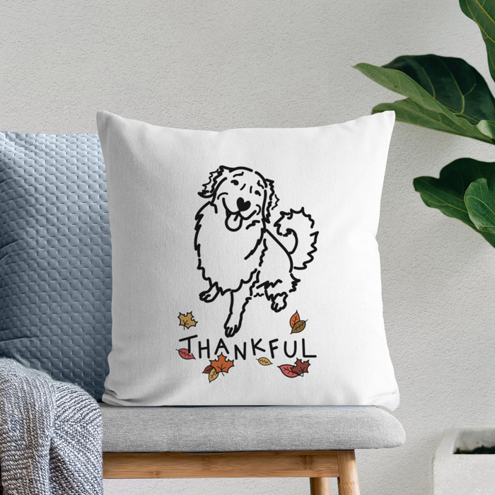 Doodled Thankful  Autumn Dog Breed Throw Pillow Cover -50+ Breeds