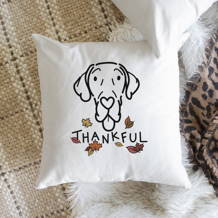 Doodled Thankful  Autumn Dog Breed Throw Pillow Cover -50+ Breeds