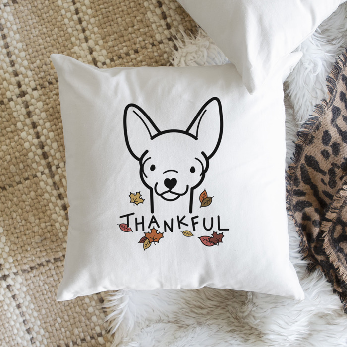 Doodled Thankful  Autumn Dog Breed Throw Pillow Cover -50+ Breeds