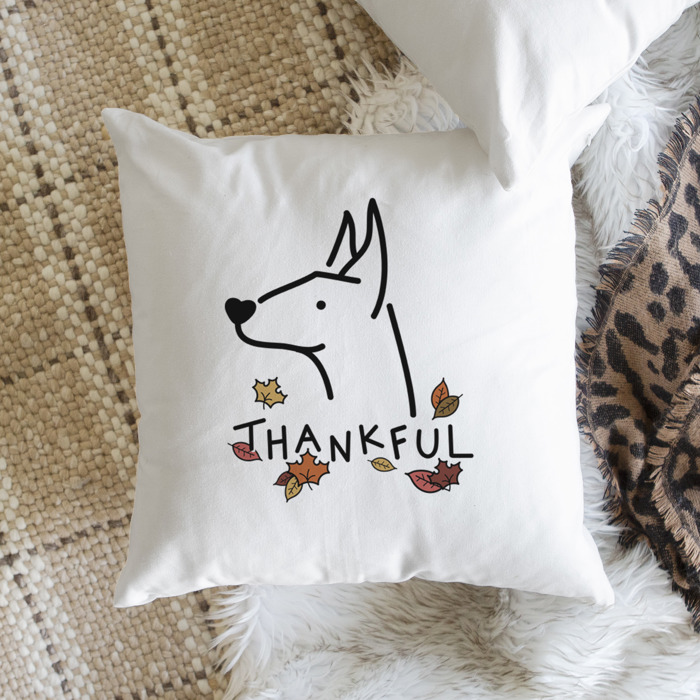 Doodled Thankful  Autumn Dog Breed Throw Pillow Cover -50+ Breeds