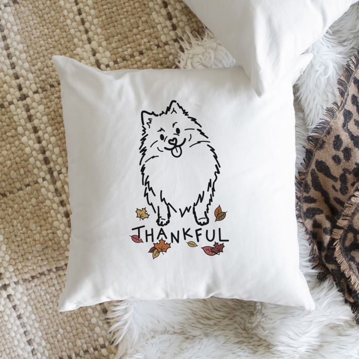 Doodled Thankful  Autumn Dog Breed Throw Pillow Cover -50+ Breeds