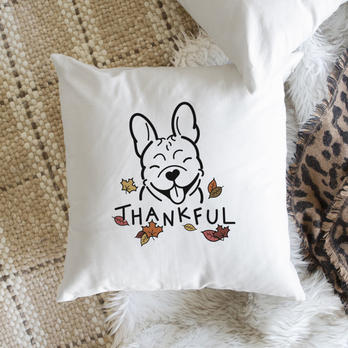 Doodled Thankful  Autumn Dog Breed Throw Pillow Cover -50+ Breeds