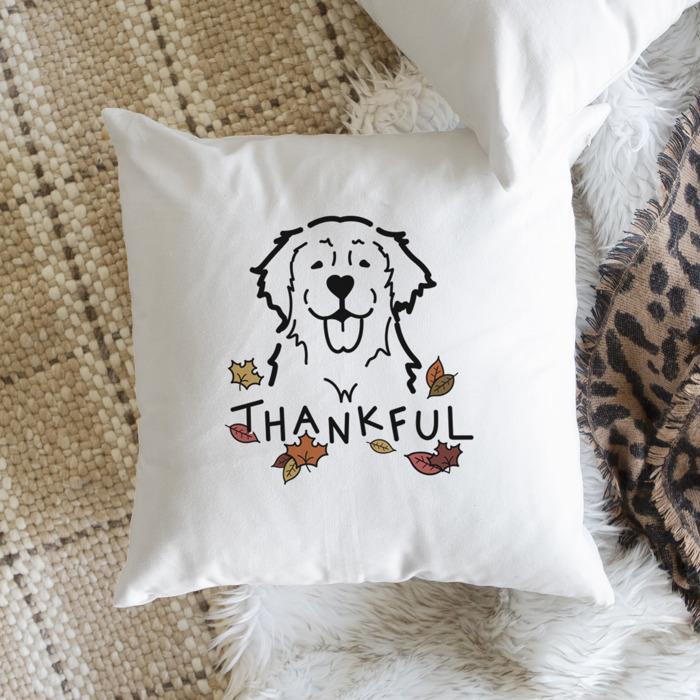 Doodled Thankful  Autumn Dog Breed Throw Pillow Cover -50+ Breeds