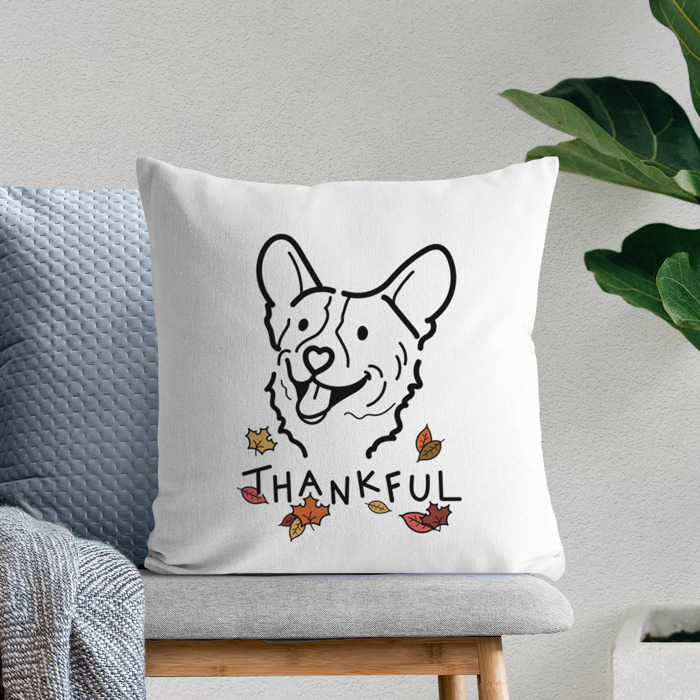Doodled Thankful  Autumn Dog Breed Throw Pillow Cover -50+ Breeds