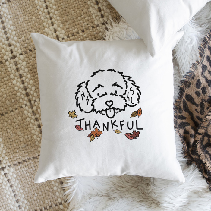 Doodled Thankful  Autumn Dog Breed Throw Pillow Cover -50+ Breeds