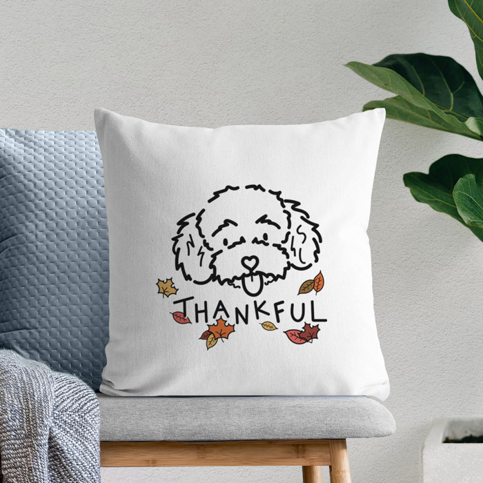 Doodled Thankful  Autumn Dog Breed Throw Pillow Cover -50+ Breeds