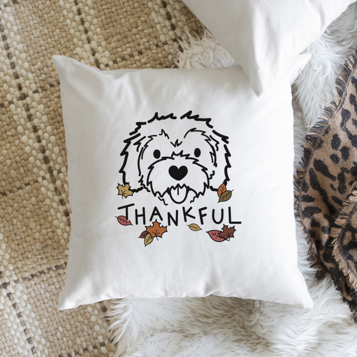 Doodled Thankful  Autumn Dog Breed Throw Pillow Cover -50+ Breeds