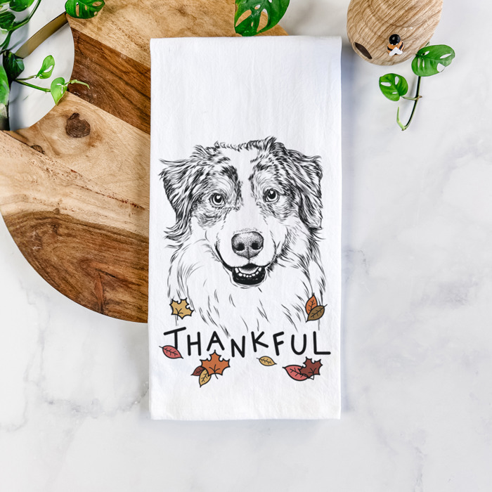 Thankful  Autumn Detailed Hand-Drawn Dog  Breed Tea Towel - 25+ Breeds