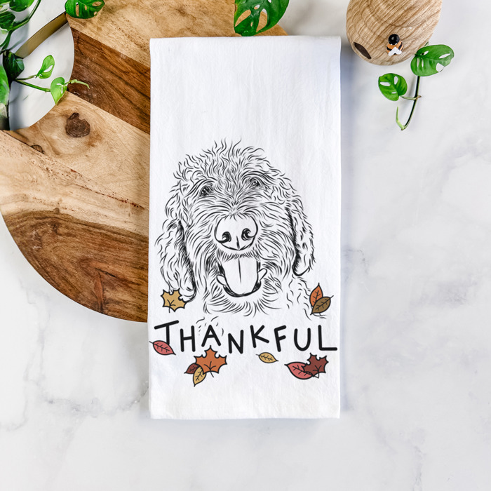 Thankful  Autumn Detailed Hand-Drawn Dog  Breed Tea Towel - 25+ Breeds