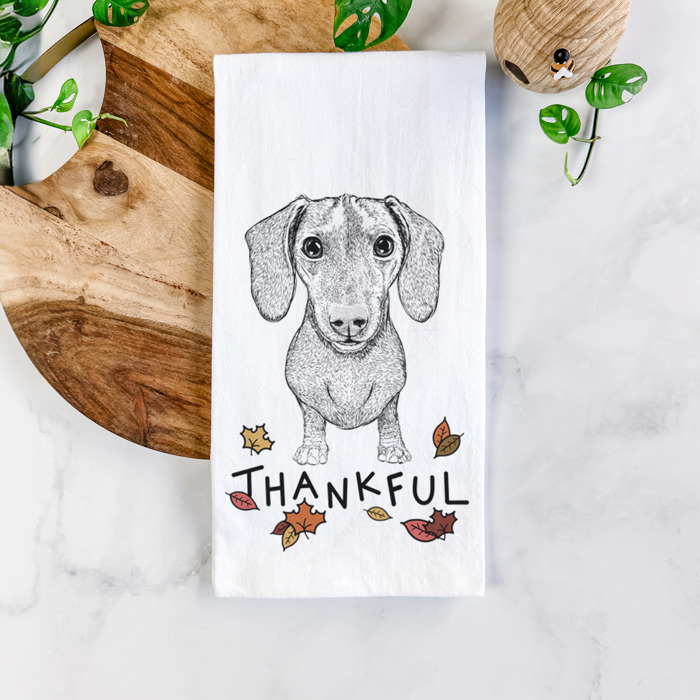 Thankful  Autumn Detailed Hand-Drawn Dog  Breed Tea Towel - 25+ Breeds