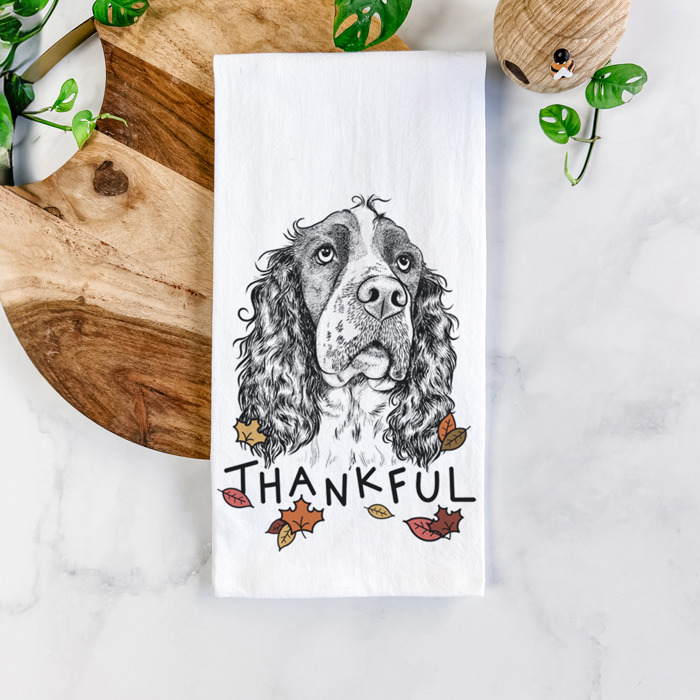 Thankful  Autumn Detailed Hand-Drawn Dog  Breed Tea Towel - 25+ Breeds