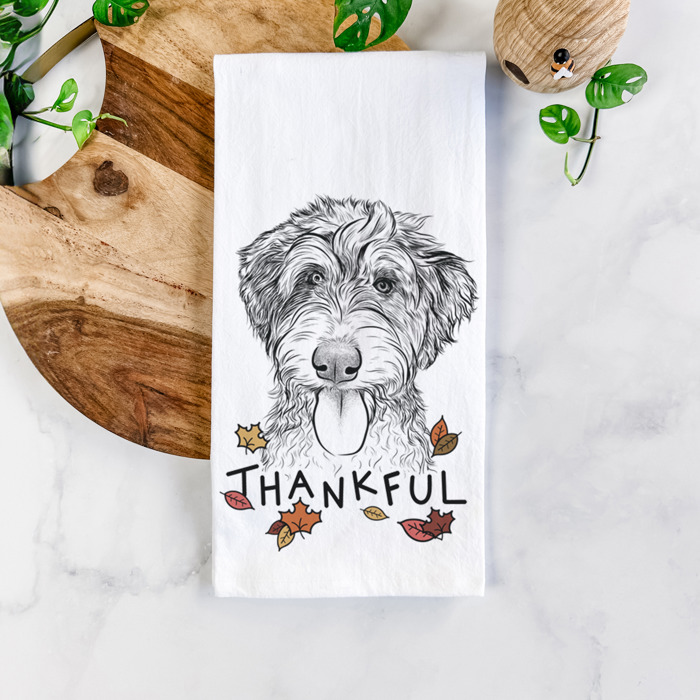 Thankful  Autumn Detailed Hand-Drawn Dog  Breed Tea Towel - 25+ Breeds