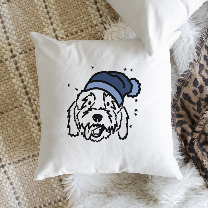 Beanie Winter Dog Breed Throw Pillow Cover -50+ Breeds
