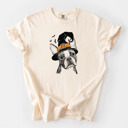 Medium Ivory - Boston Terrier Halloween Witch Dog Comfort Colors T-shirts - 25+ Dog Breeds