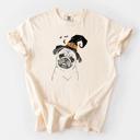 Large Ivory - Pug Halloween Witch Dog Comfort Colors T-shirts - 25+ Dog Breeds
