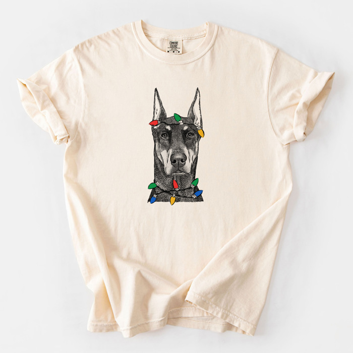 Christmas Lights Dog Breed Comfort Colors T-shirts - 40+ Dog Breeds