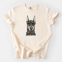 Small Ivory - Doberman Pinscher Cropped Christmas Lights Dog Breed Comfort Colors T-shirts - 40+ Dog Breeds