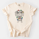 Medium Ivory - Dachshund Christmas Lights Dog Breed Comfort Colors T-shirts - 40+ Dog Breeds