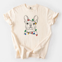 XL Ivory - French Bulldog 2 Christmas Lights Dog Breed Comfort Colors T-shirts - 40+ Dog Breeds