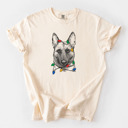 Medium Ivory - Belgian Malinois Christmas Lights Dog Breed Comfort Colors T-shirts - 40+ Dog Breeds