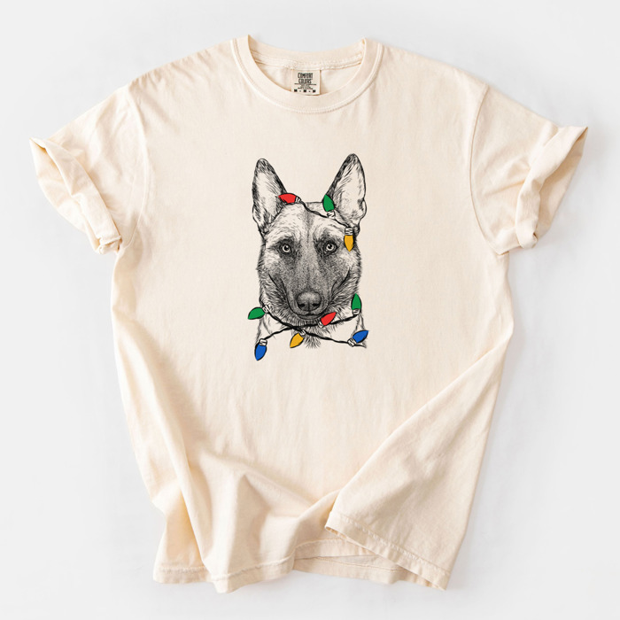 Christmas Lights Dog Breed Comfort Colors T-shirts - 40+ Dog Breeds