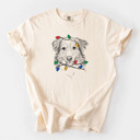 Medium Ivory - Australian Shepherd Christmas Lights Dog Breed Comfort Colors T-shirts - 40+ Dog Breeds