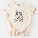 Large Ivory - Corgi Christmas Lights Dog Breed Comfort Colors T-shirts - 40+ Dog Breeds