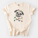 Medium Ivory - Pug Christmas Lights Dog Breed Comfort Colors T-shirts - 40+ Dog Breeds