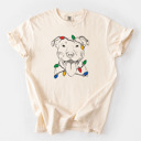 Medium Ivory - Pitbull Christmas Lights Dog Breed Comfort Colors T-shirts - 40+ Dog Breeds