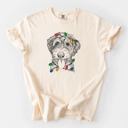 Small Ivory - Aussiedoodle Christmas Lights Dog Breed Comfort Colors T-shirts - 40+ Dog Breeds